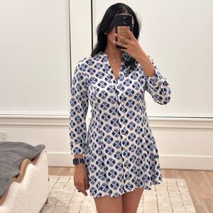 Zara Blue and White Patterned Mini Dress